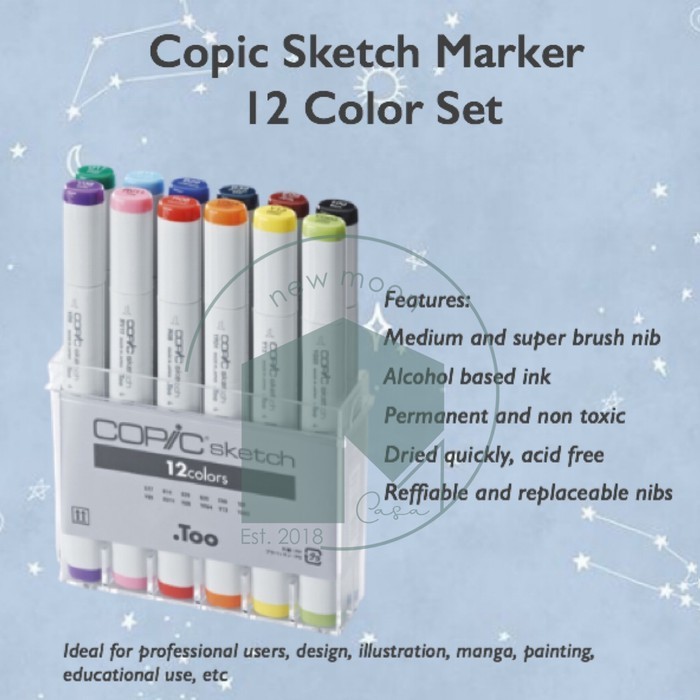

Copic Sketch Marker Set 12 Basic Color Spidol Gambar Mewarnai Sketsa Ilustrasi Manga Design spidol