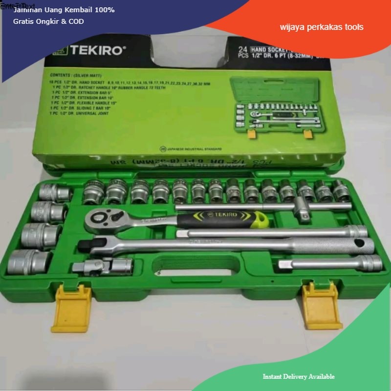 TEKIRO SOCKET SET 24PCS SEGI 6 SQUARE 1/2 24PCS BOX PLASTIK shock set 24 pcs kunci sok sock socket