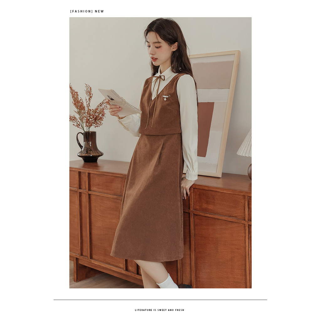 Gaun Panjang Korea Gaya Preppy