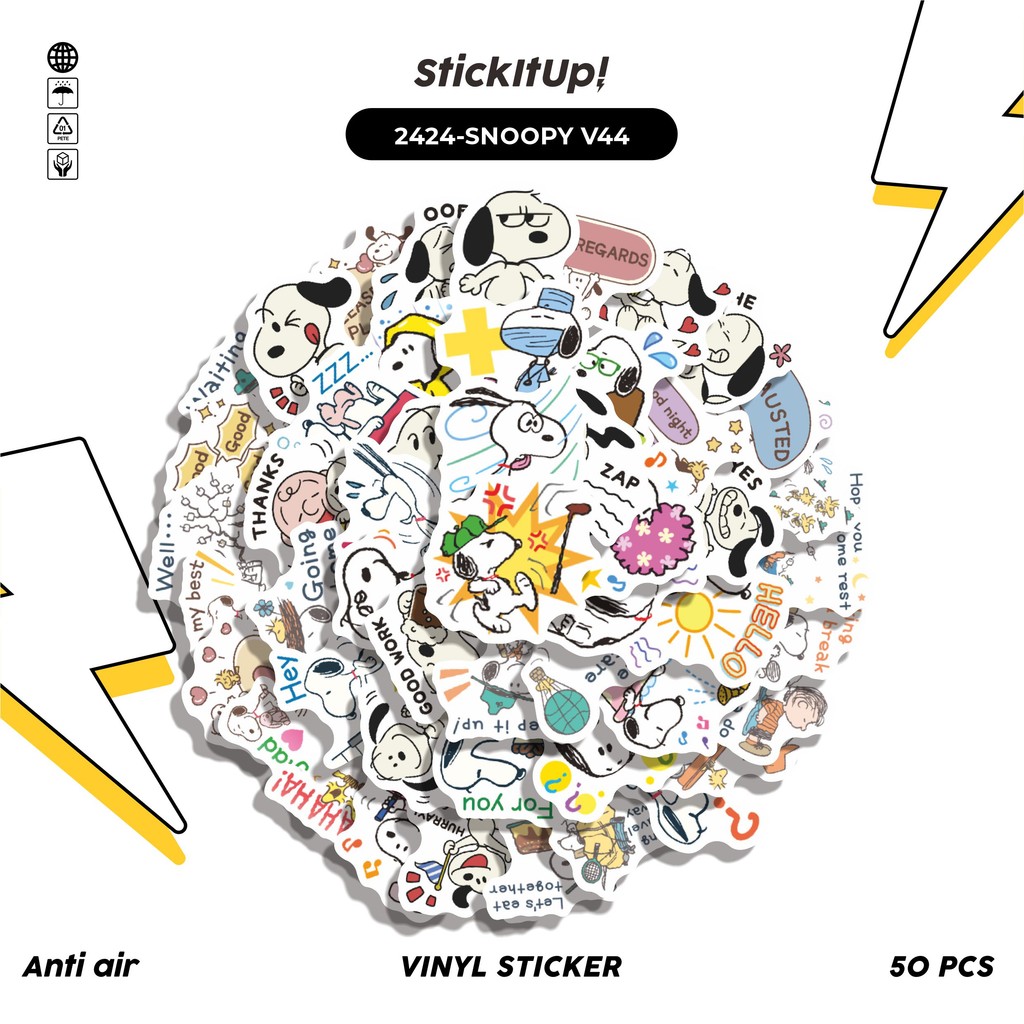 

COD✨ 50 Pcs Stiker Pack SNOOPY V44 Lucu Aesthetic Vynil Waterproof untuk Freebies Sticker Buku Journal Casing HP Laptop