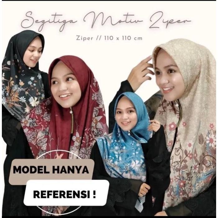 Paket 5 PCS Random/Acak -Kerudung Instant Zipper Motif Bahan Voal Premium