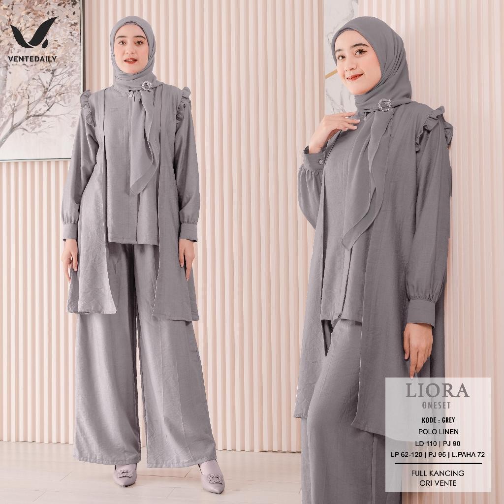 041024 vente daily one set wanita kekinain ld 110 liora oneset motif polos mat polo linen fyp