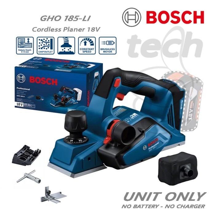 Mesin Ketam Serut Kayu Cordless Planer Bosch GHO 185-LI - Unit Only