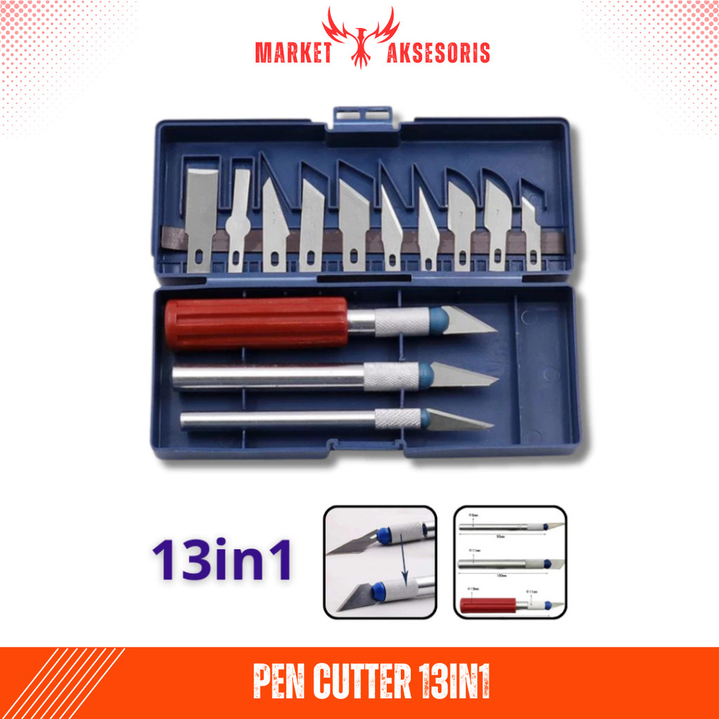 

Pen Cutter 13in1 SET 3 Handle Pisau Ukir Seni 13 Pcs Alat Pemotong Ukiran Kayu Kertas Sticker Blade