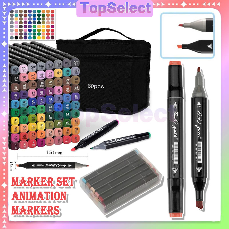 

12/24/48/80 Warna Warni Spidol Dual Head Dua Sisi Double Tip/Pen Art Marker Set 12 24 48 80 PCS Color /Twin Market Set Spidol/Marker Set Animation Markers