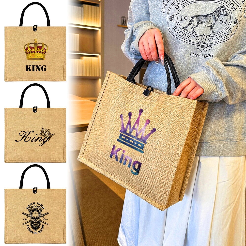Totebag Wanita Jute Splicing Linen Bag Cotton Linen Coloring Material Bag Aesthetically pleasing Jut