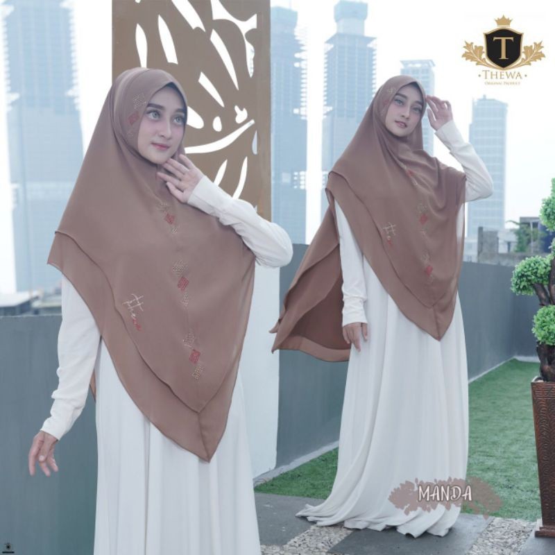 THEWA KHIMAR MANDA ORI THEWA CERUTY BABYDOLL SOFT PET ANTEM 2 LAYER KHIMAR PAYET JILBAB INSTAN KERUD