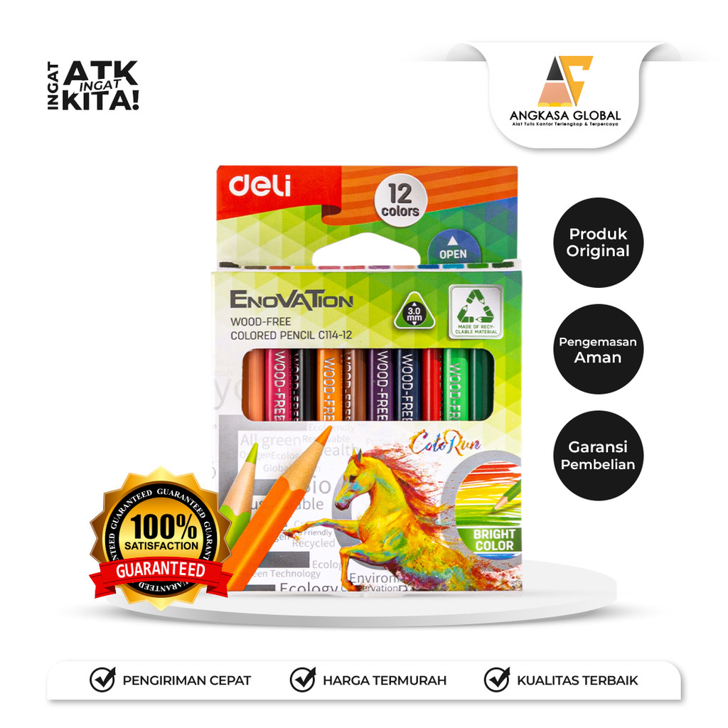 

DELI PENSIL WARNA/ HALF COLORED PENCIL 12 (ASSORTED COLOR) EC114-12 (1SET)