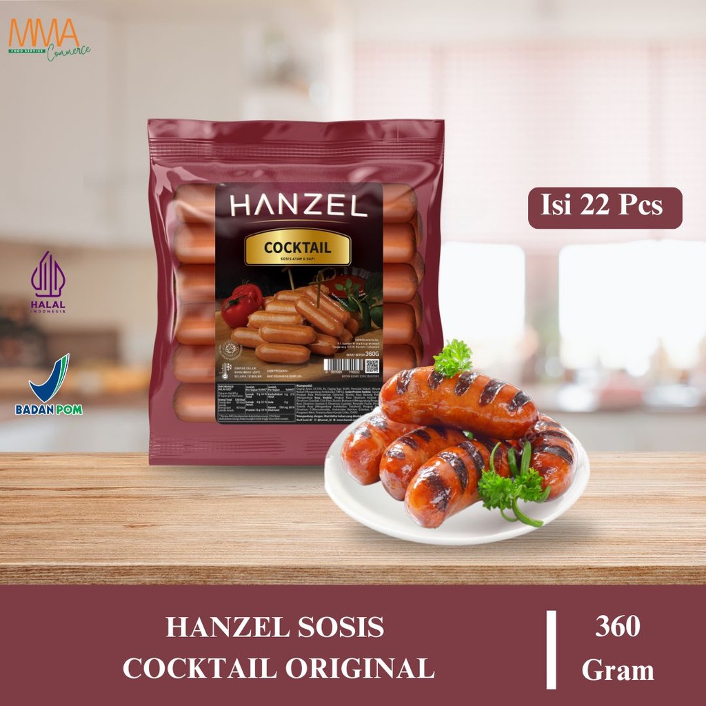 

Hanzel Sosis Cocktail Original / Sosis Daging Sapi Rasa Original / Sosis Ayam Sapi - 360 Gram isi 22 pcs