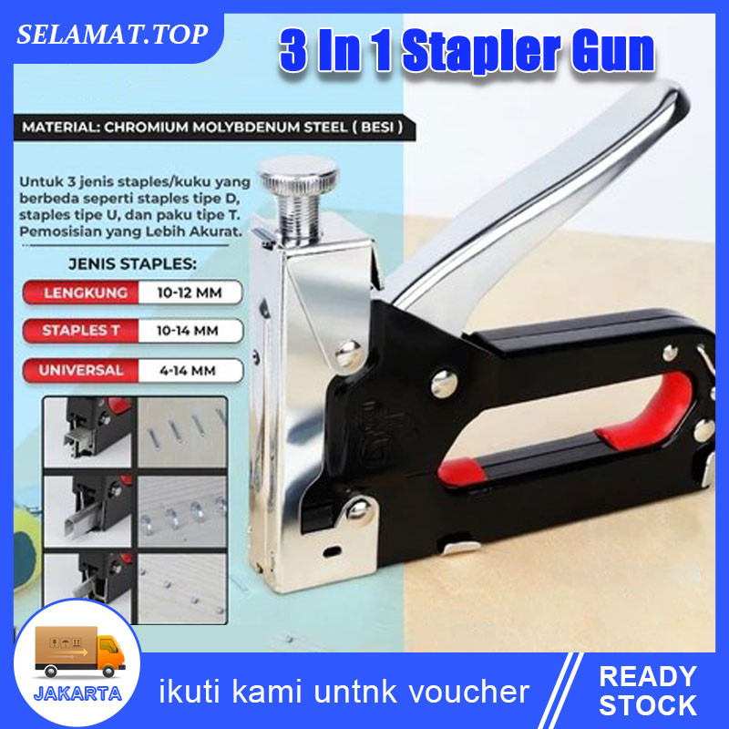 

Gratis 600 Paku / 3 In 1 Stapler Gun / 3 In 1 Pistol Kuku / Staples Tembak Gun Tacker / Powerfull Pistol Stapler / Furnitur DIY Pelapis Pistol Stapler / Dekorasi Rumah Alat Pertukangan / Multifungsi Pistol Stapler