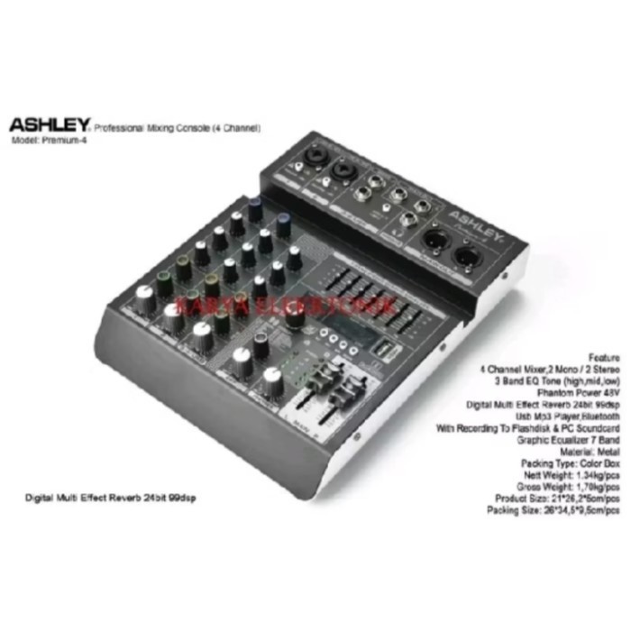 Pusat Mixer Ashley Premium 4 Original 4 Channel Bluetooth - USB With Soundcard / Mixer Ashley Premiu