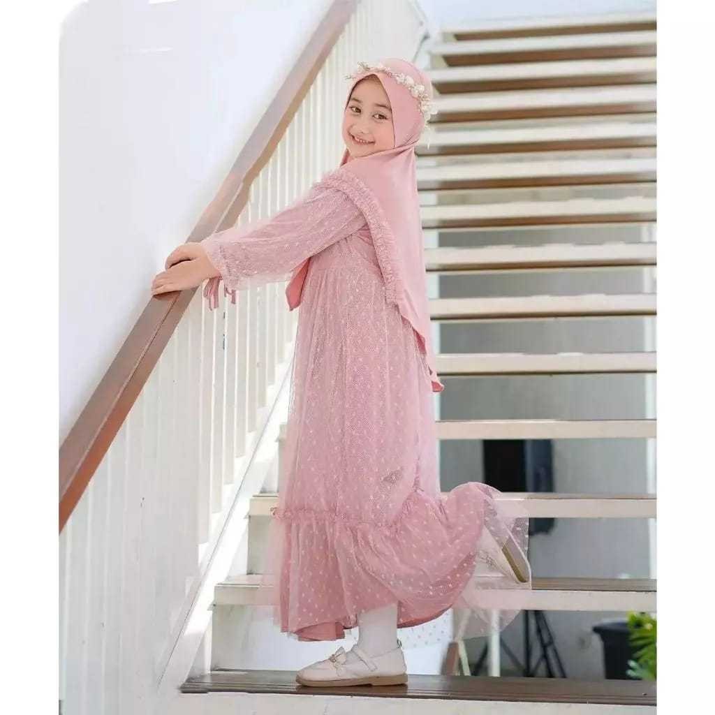 Alvira kids set khimar gamis anak perempuan usia 5-13 tahun S.M.L.XL / gamis kondangan anak terbaru 