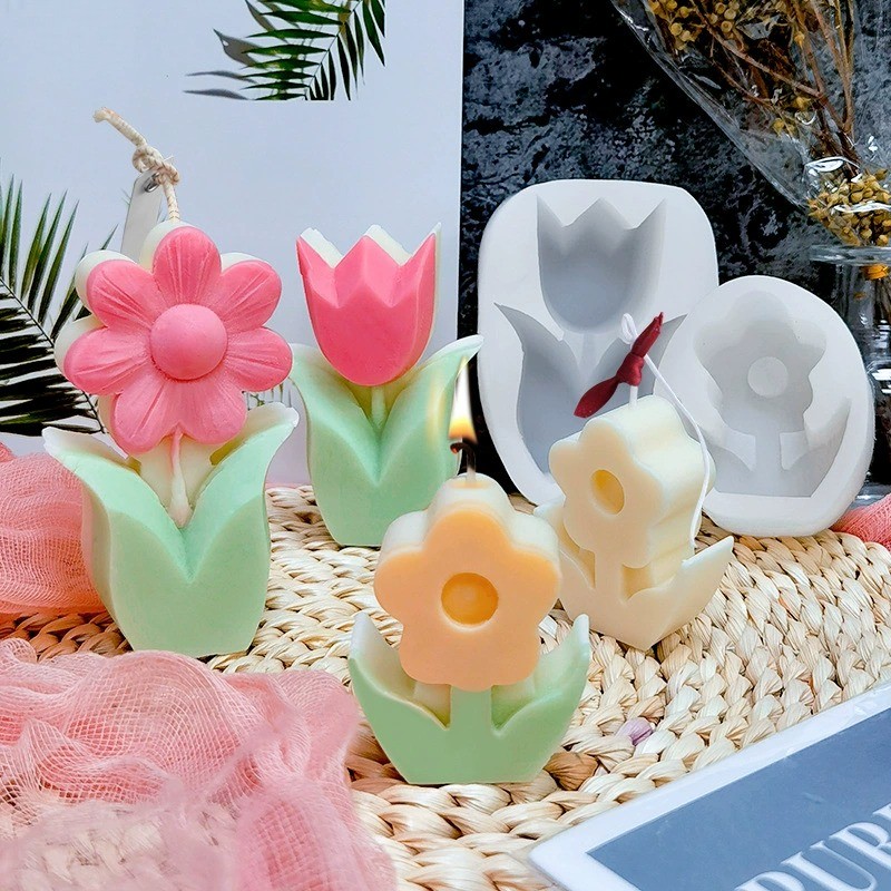 

Ins Style 3D Small Flower Silicone Mold DIY Aromatherapy Candle Stand Spread Aroma Stone Tulip Flower Mold Baking Chocolate Mold