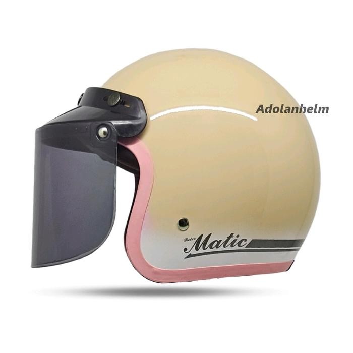 Helm Bogo Dewasa Classic Helm Bogo Wanita Gradasi List Pink Full Leher SNI Motorcycle Coklat - MiLLO