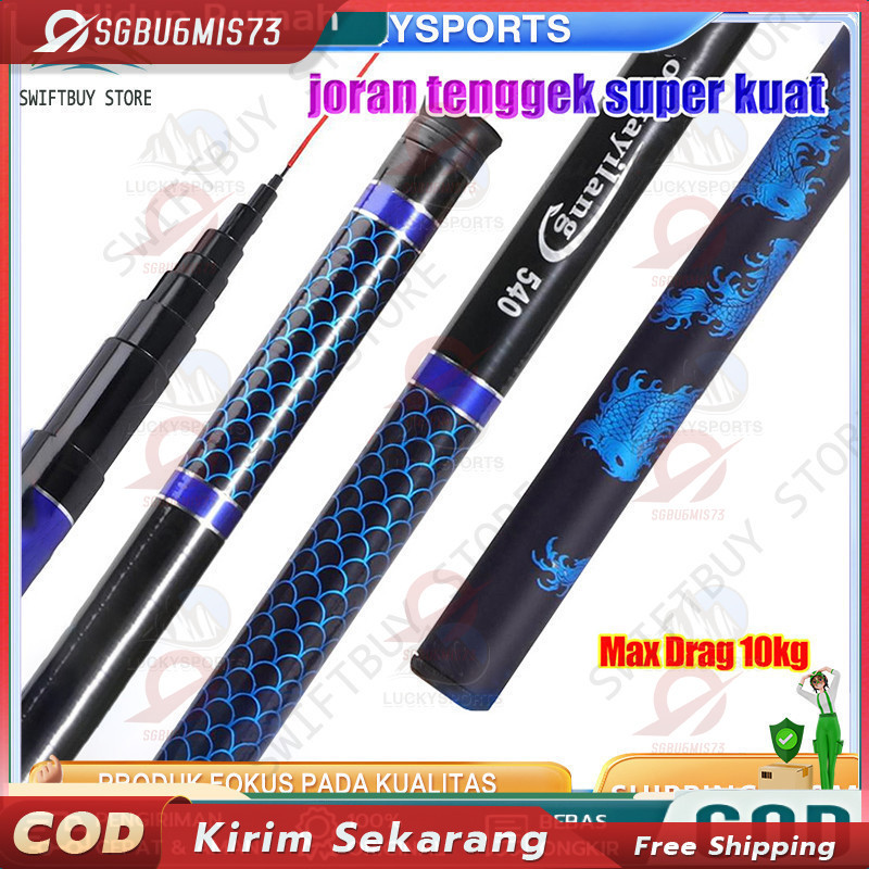 2.7m 3.6m 4.5m 5.4m 6.3m 7.2m Joran Tegek Fishing Rod Carbon Tegek Panjang Fishing Pole Fishing Floa