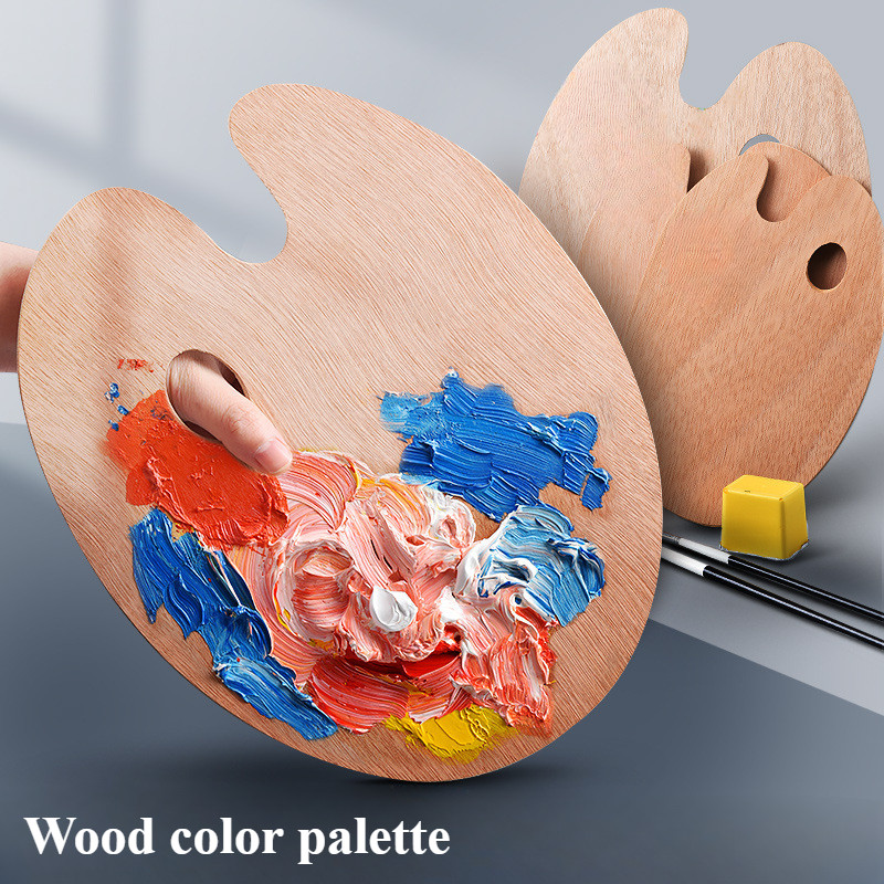 

Large Ellipsoid Wooden Palette Art Painting Supplies Students Outdoor Travel Watercolor/acrylic Painting Paint Palette Art Tool