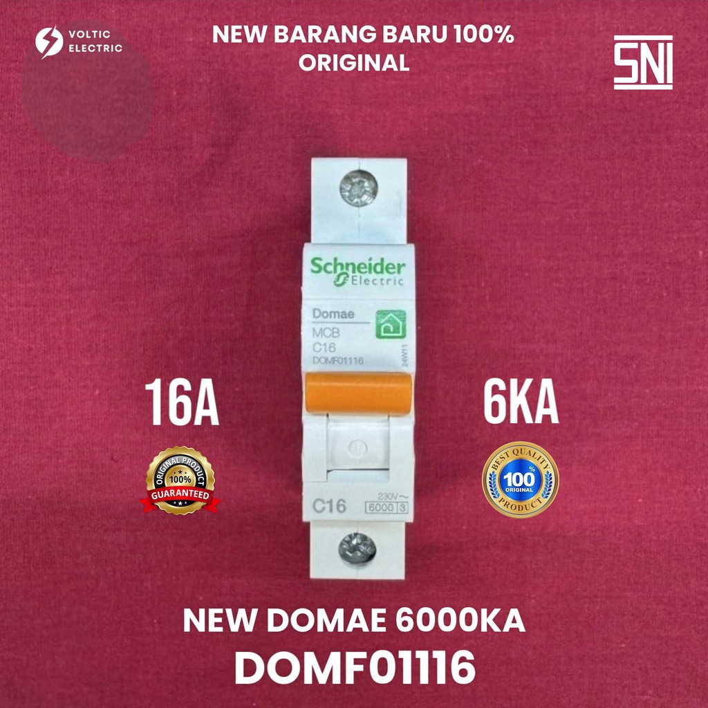 MCB SCHNEIDER NEW DOMAE 1P 16A MCB 1 PHASE 16 AMPER SCHNEIDER DOMF01116 6KA
