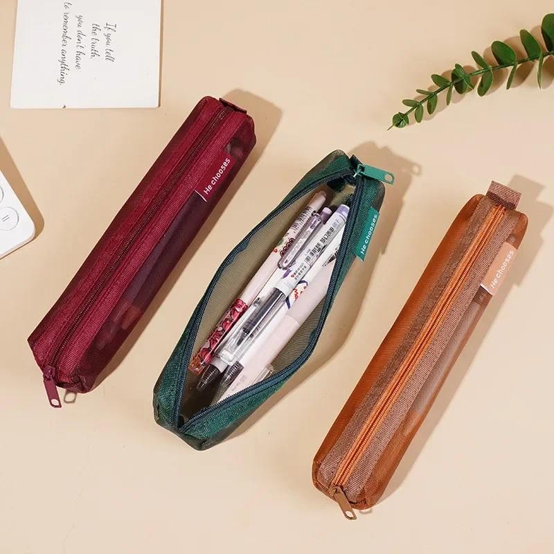 

1 Pcs Simple Mesh Transparent Pencil Case Storage Pen Bag Zipper Pouch Portable Mini Cute Stationery Office School Supplies