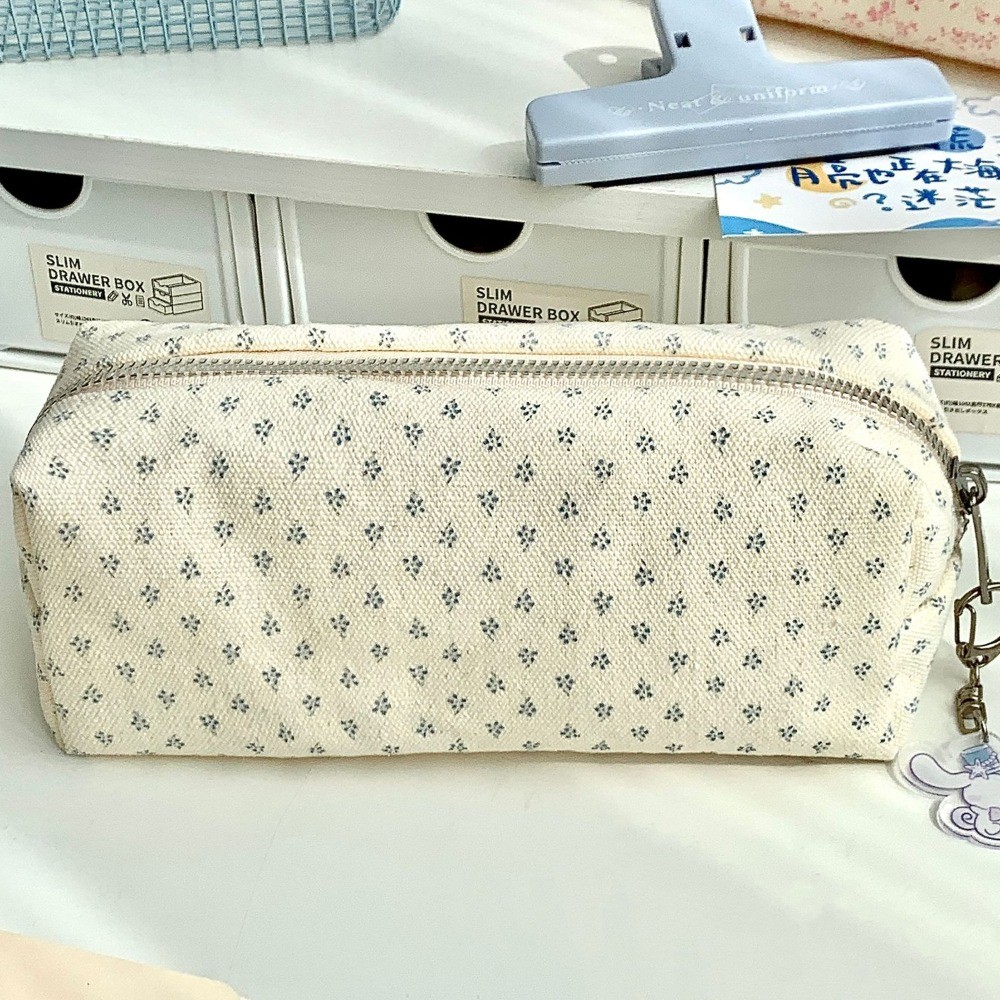 

Cotton Quilted Bow Pencil Bags Floral INS Style Student Pen Pouch Large-Capacity Stationery Supplies