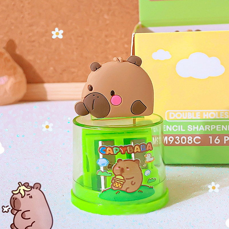 

Cartoon Cute Capybara Double Hole Pencil Sharpener Portable Creative Mini Manual Pencil Sharpener Student Stationery Gifts