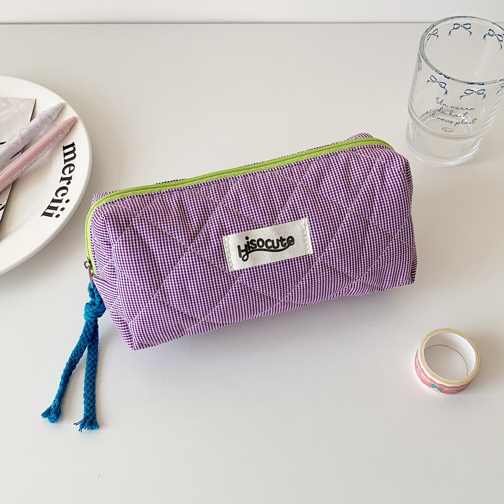 

INS Style Large Capacity Plaid Cloth Pencil Case Korean Style Cloth Makeup Bag Simple Style Student Stationery Storage Bag