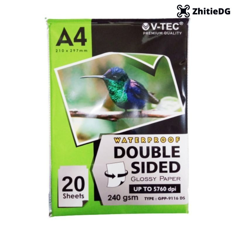 

(1 PACK = 20 LMBR) Kertas Glossy / Matte Photo Paper Vtec A4 240 gsm Double Side Foto / Kertas Photo V-Tec