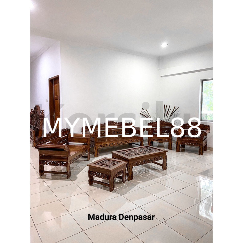 [MYMEBEL88] PROMO TERMURAH KURSI TAMU MADURA MAKASAR KAYU JATI JEPARA SET 3211+ 2MEJA KORSIKU