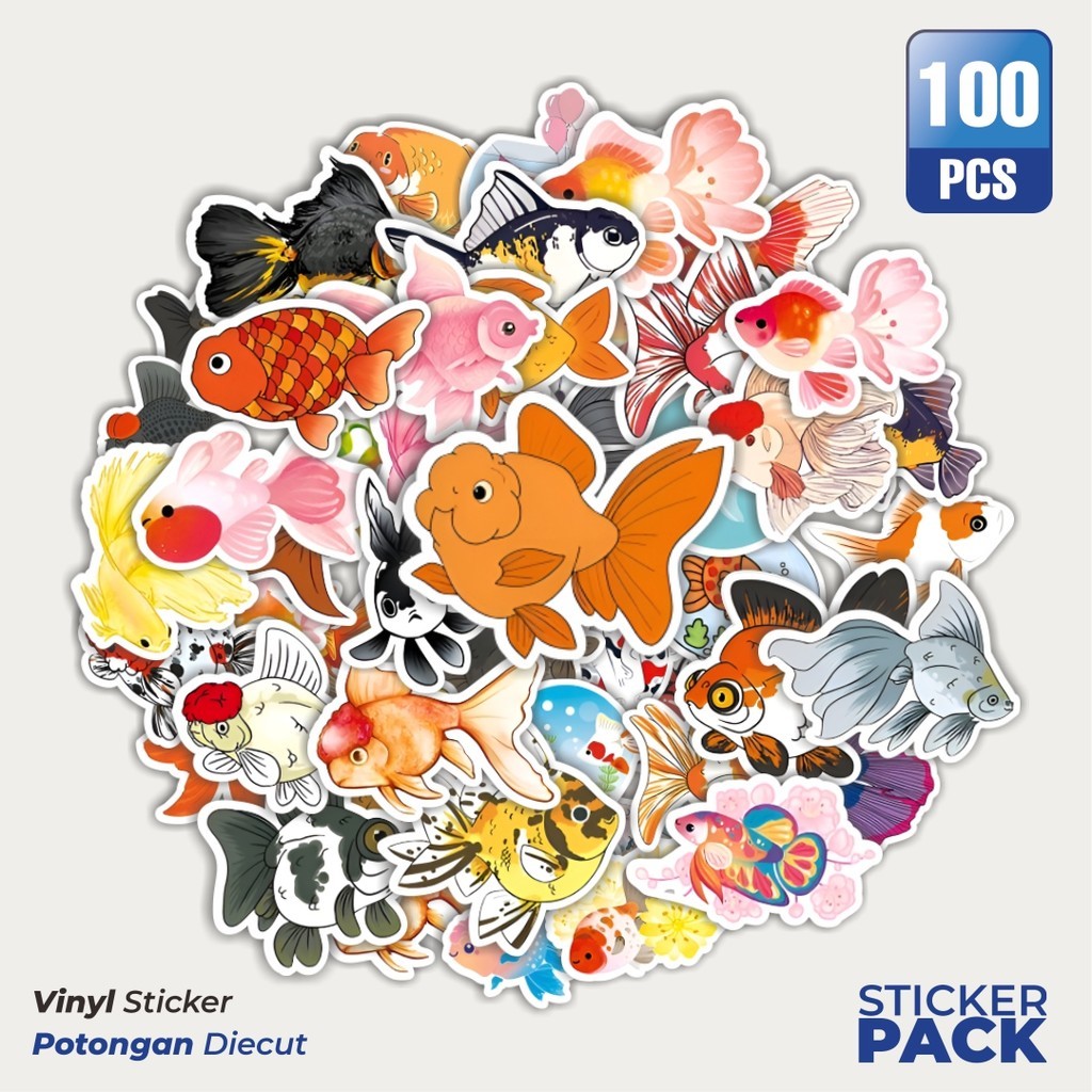 

MURAH 100 PCS Stiker Golden Fish [Ikan] Series Waterproof Aesthetic- Untuk Laptop, Motor, dan Helm - Paper Stationery Pack