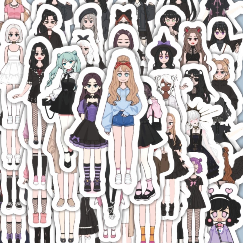 

100PCS Lucu Stiker Gadis Misterius Berpakaian Gelap Stiker Aesthetic Stiker Anti Air Stikers Berperekat Waterproof sticker decal buat Motor Helm Buku Journal Koper Casing HP Laptop Botol Minum Hadiah anak
