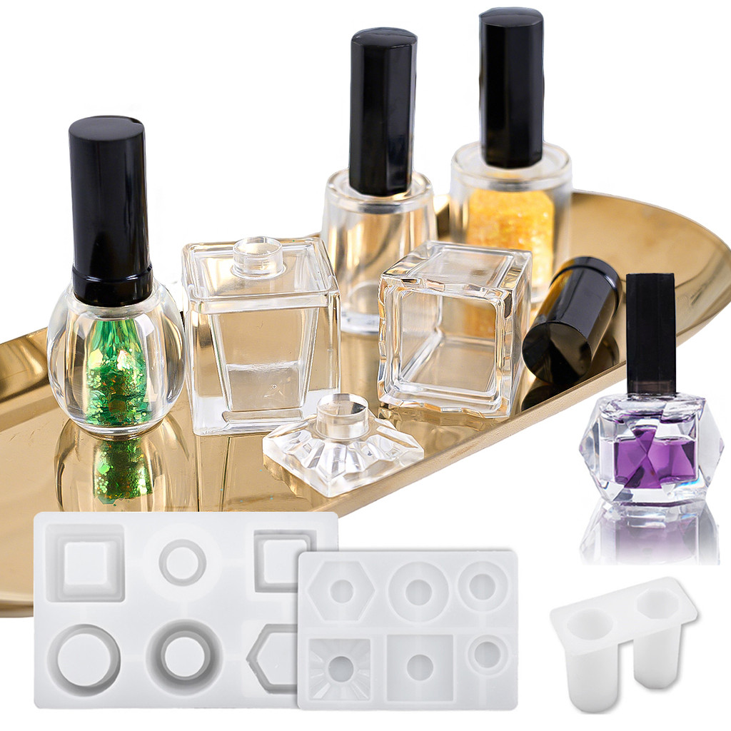 

6 Holes Quicksand Nail Polish Bottle Silicone Mold with Lid Crystal Epoxy Mold DIY Sequins Pearl Storage Container Crafts Gifts