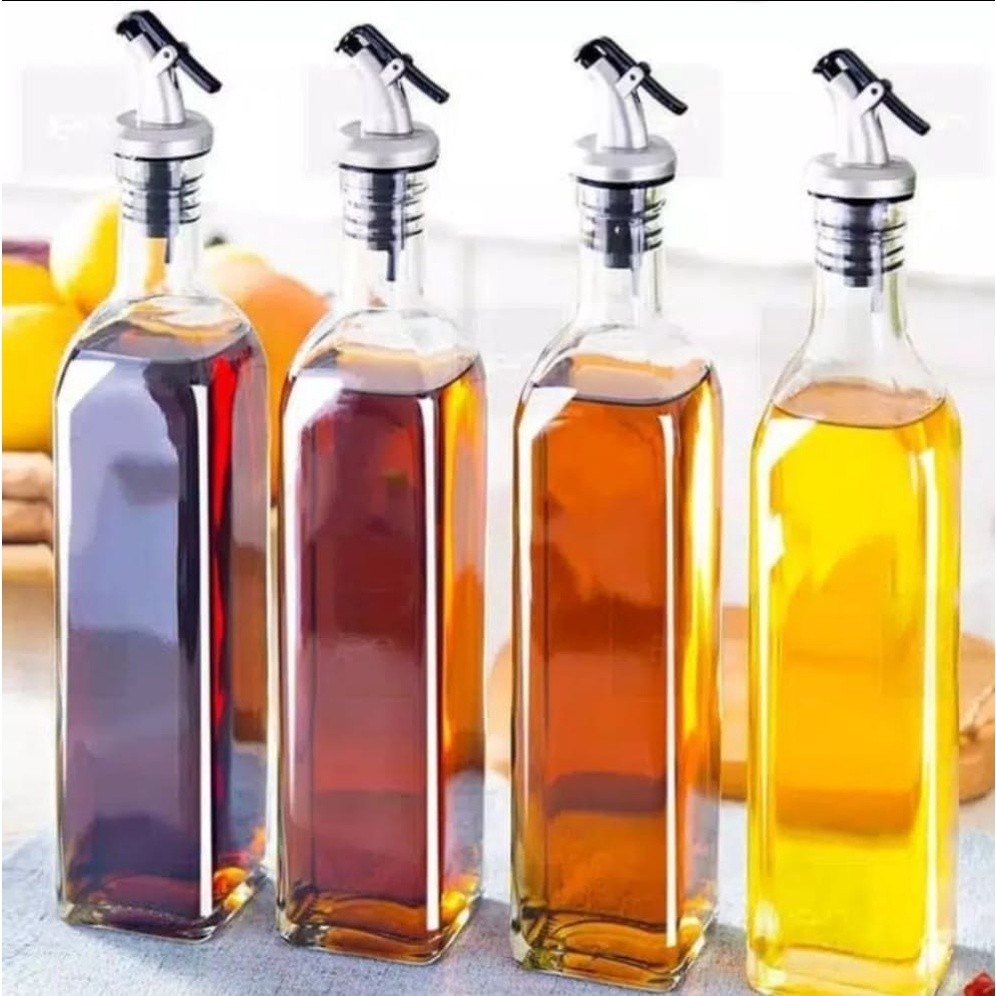 

Botol Minyak Goreng Kaca 500ml 2pcs / Botol Kaca Dengan Tutup 2 Pcs + Rak Stainless