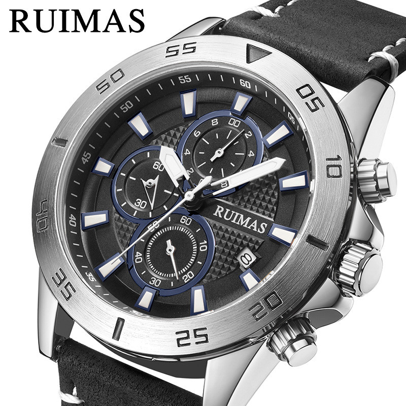 

Jam Tangan Pria Remax Jam Tangan Lintas Batas Kronograf Kalender Luminous Tahan Air Jam Tangan Kulit Asli Pria