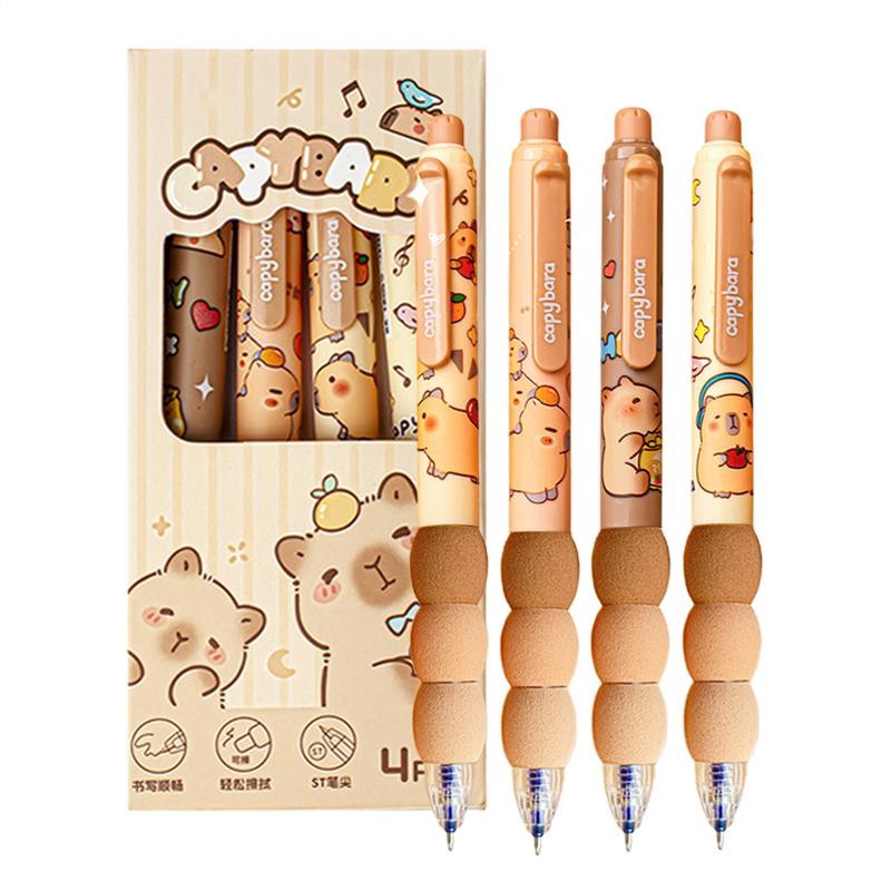 

4 Pcs Erasable Gel Pens Cartoon Retractable Erasable Pens Cute Capybara Pens 0.5mm Blue Ink Pen Office School Pens