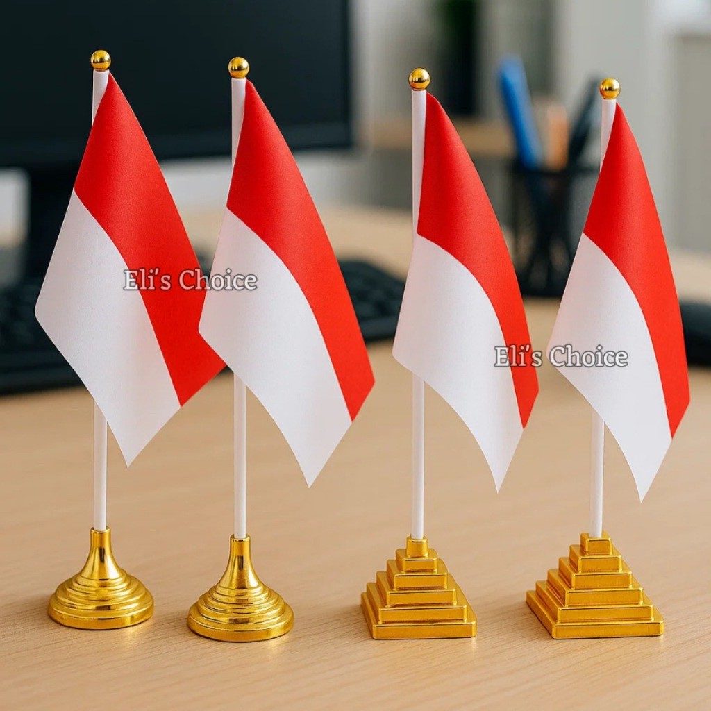 Bendera Meja Merah Putih Stand Emas Bendera Kecil Indonesia Hiasan Meja Kasir