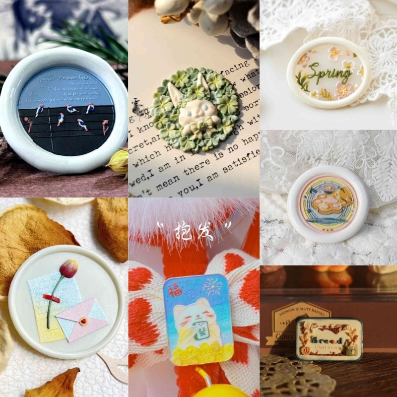 

Fire lacquer seal, cute cat paw tulip series, Year of the Snake, Chinese knot, wealth, irregular relief, copper head stamp toy