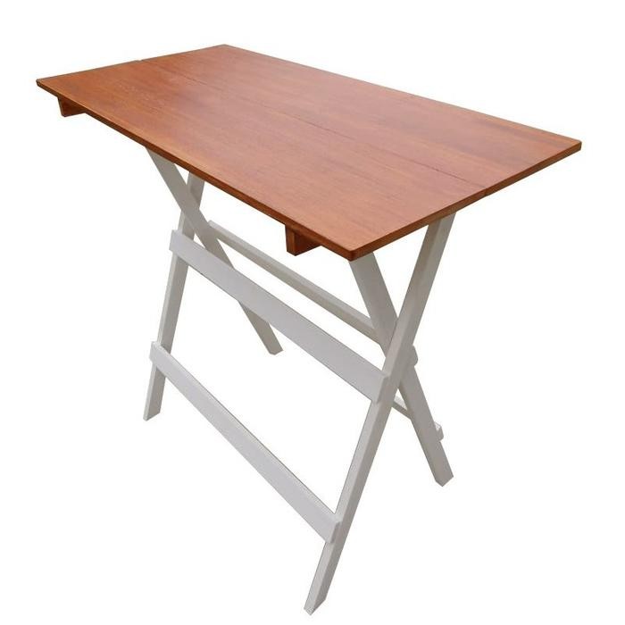 Meja Lipat Kayu 70x50 cm Tinggi 75 cm - Custom Ukuran - Kaki Putih