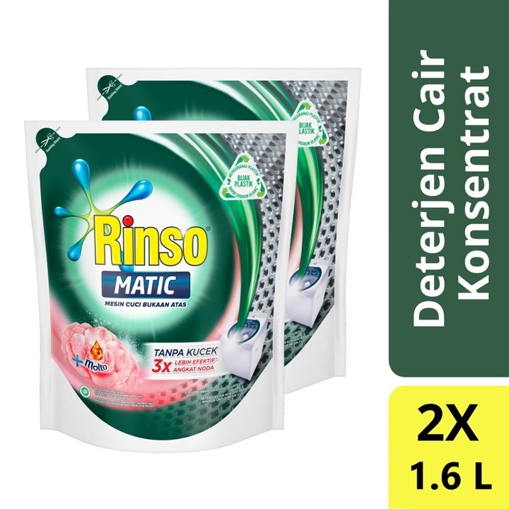 Rinso Matic Deterjen Cair Bukaan Atas 1.6 Liter (1.45kg) Twin Pack - Perlindungan Dari Bakteri