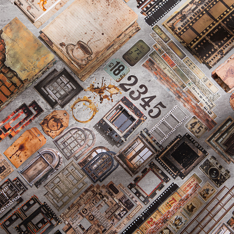 

4style 90pcs Time Collection Vintage Decorative Stickers Material Paper Package DIY Handmade Material Scrapbook Decoration