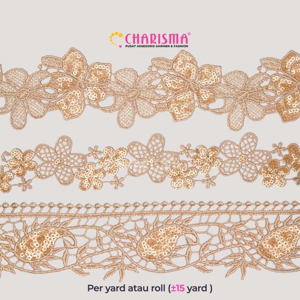 Charisma Renda Guiper FR Payet( 90CM) - Renda Meteran/ Renda Emas/ Renda gold /Renda Bordir Pinggira