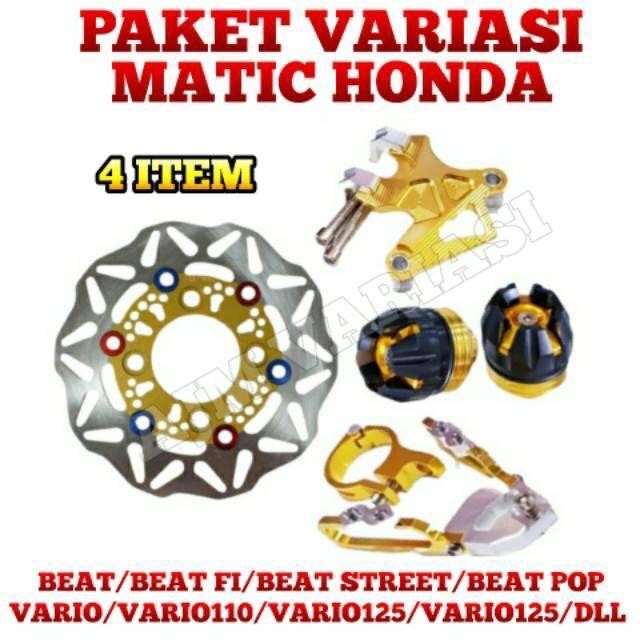 PAKET VARIASI PIRINGAN CAKRAM DISC DEPAN + COVER KALIPER + JALU AS RODA DEPAN + KLEMAN SELANG MODEL 