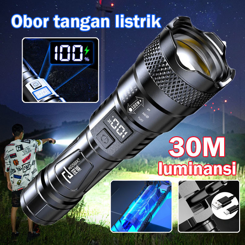 300W Senter Cas Police Swat Senter Senter LED Super Terang Portabel Zoom Rechargeable Ipx8 Tahan Air