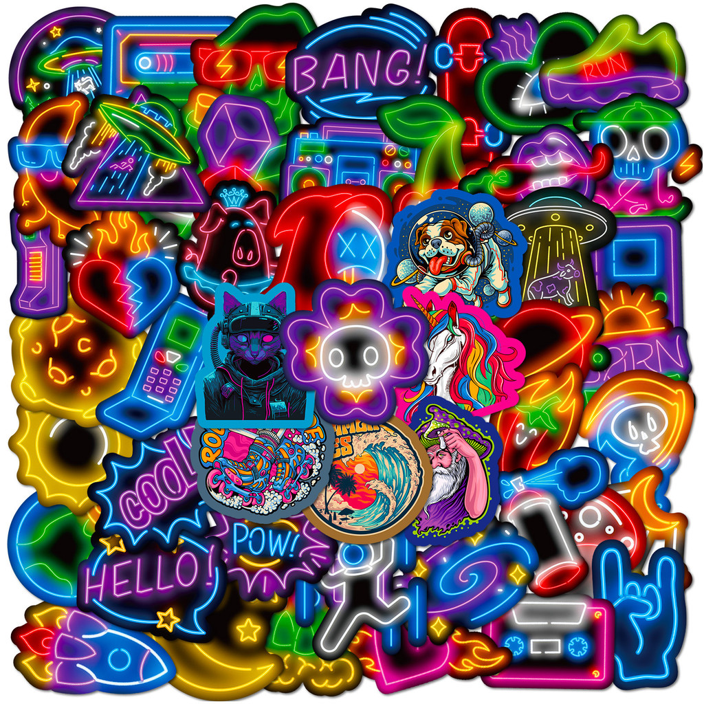 

50PCS Cool Neon Cartoon Graffiti Stickers Phone Guitar Laptop Notebook Suitcase Cup Waterproof Sticker Decals Kids Toys Gift
