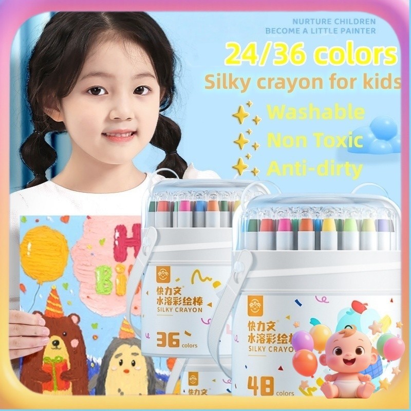 

【Free Brush】Babyfun 24/36/48 pcs Crayon For Kids- Washable Non Toxic Colouring Painting Oil Pastel Drawing Art Krayon Tidak Kotor Tangan Children’s Gift