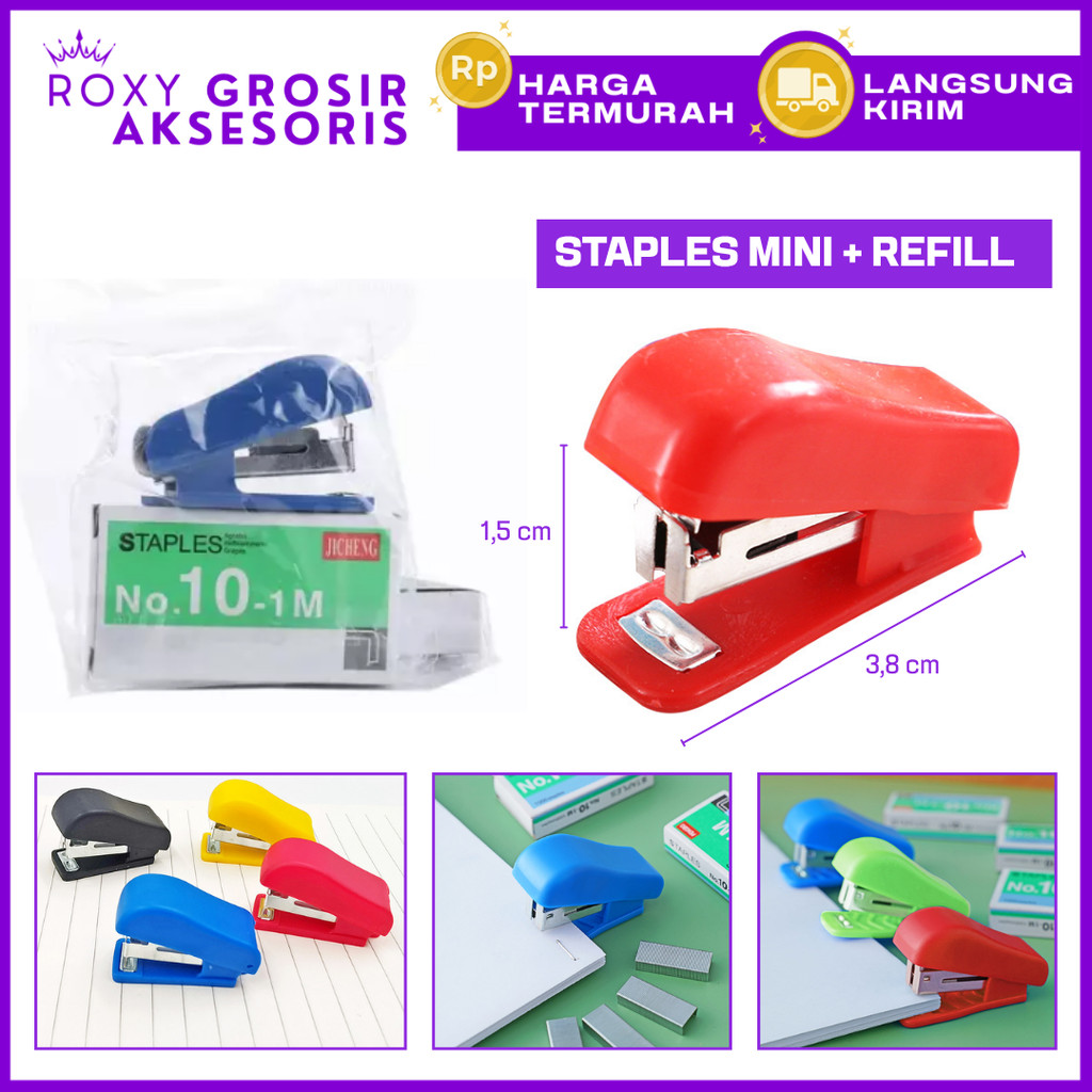 

Steples Mini Free Refill / Staples Kecil Warna Warni / Stapler Mini Kecil Gratis Isi Ulang