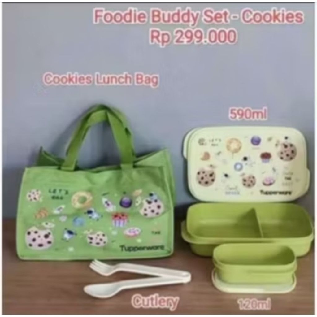 Promo Tupperware Foodie Buddy Owl tanpa Botol biru Lunch set tempat bekal anak wadah makanan toples 