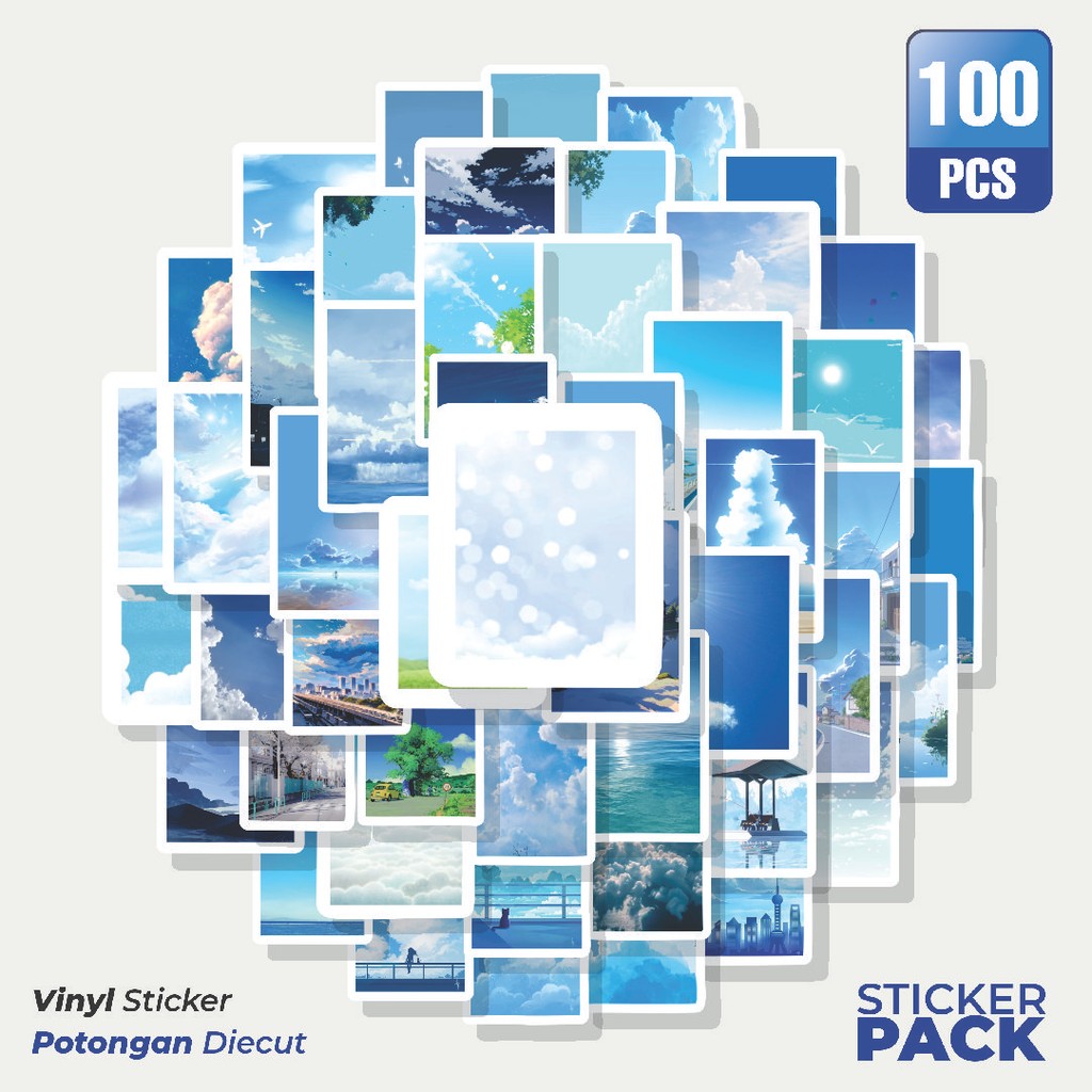 

Super Hemat! 100 PCS Stiker Beautiful Blue Sky Poster Waterproof Aesthetic- Untuk Laptop, Motor, dan Helm - Paper Stationery Pack