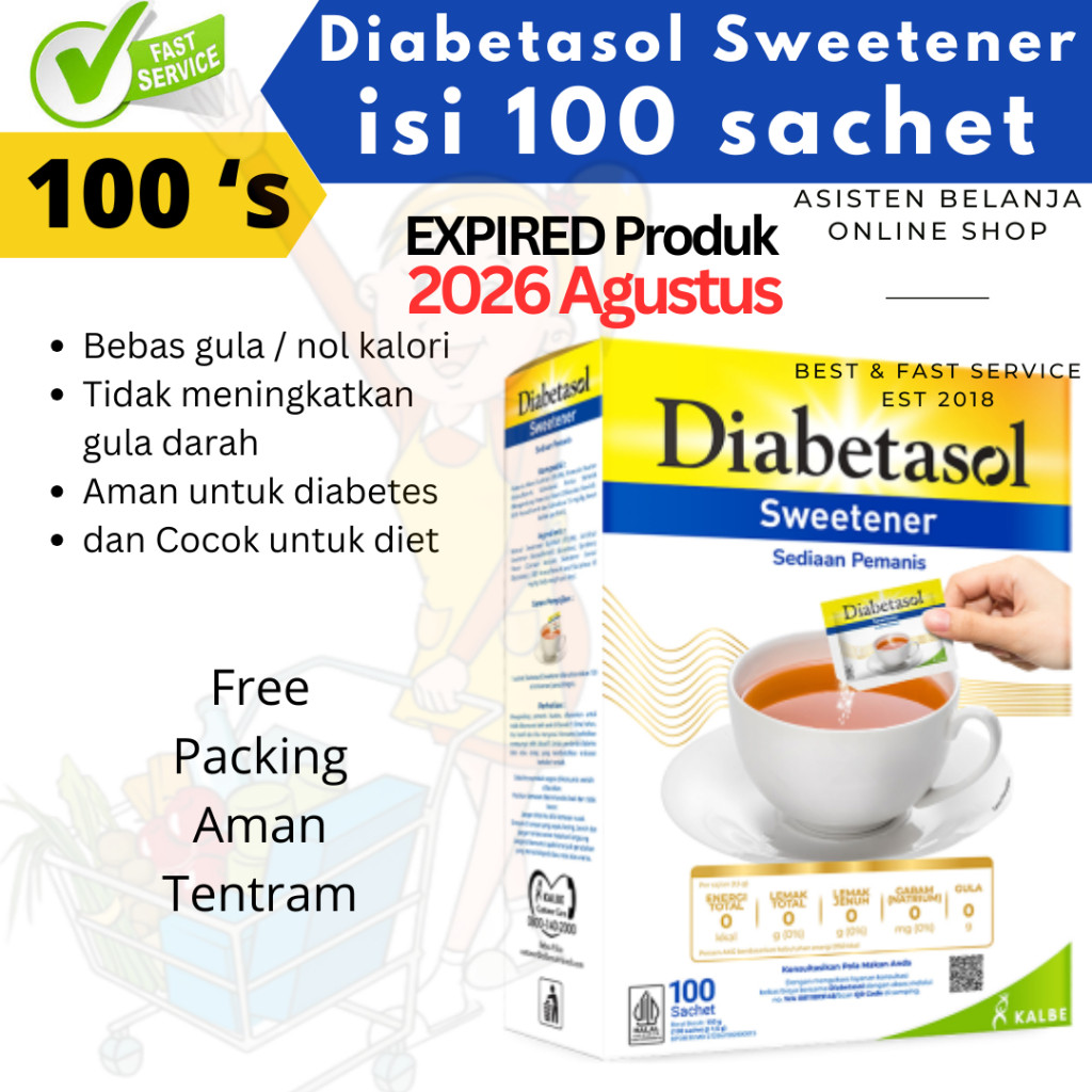 

Isi 100 sachet gula Diabetasol gula sachet Sweetener Pemanis Alami Gula diabetes diabet 1 box 100 's