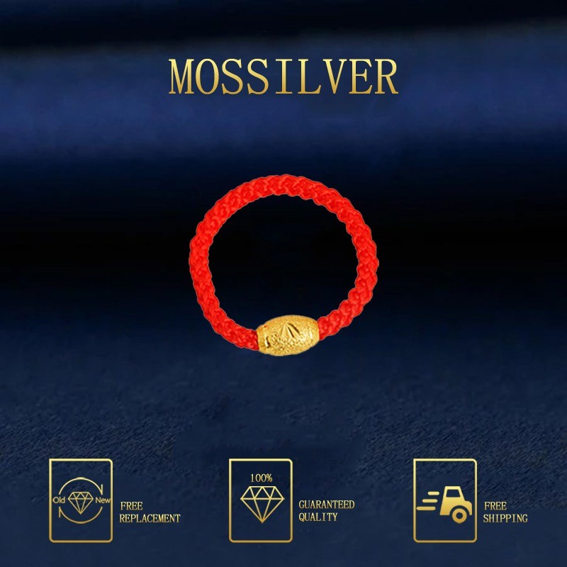 MOSSILVER Cincin Tali Merah Manik Emas Bunga Mobil Tradisional Berlapis Emas Serbaguna