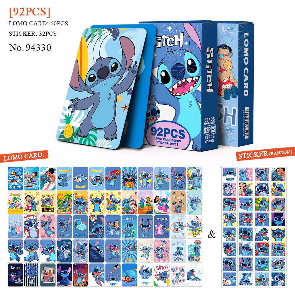 

60+32Pcs/Set Disney Stitch Photocards Cute Puppy Cards Cartoon Postcard Children's Gift