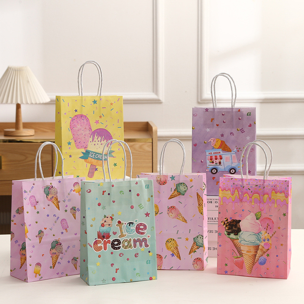 

12Pcs Sweet Ice Cream Theme Paper Gift Packing Bag Desserts Candy Cookie Bag for Kids Girl Birthday Baby Shower Party Decoration